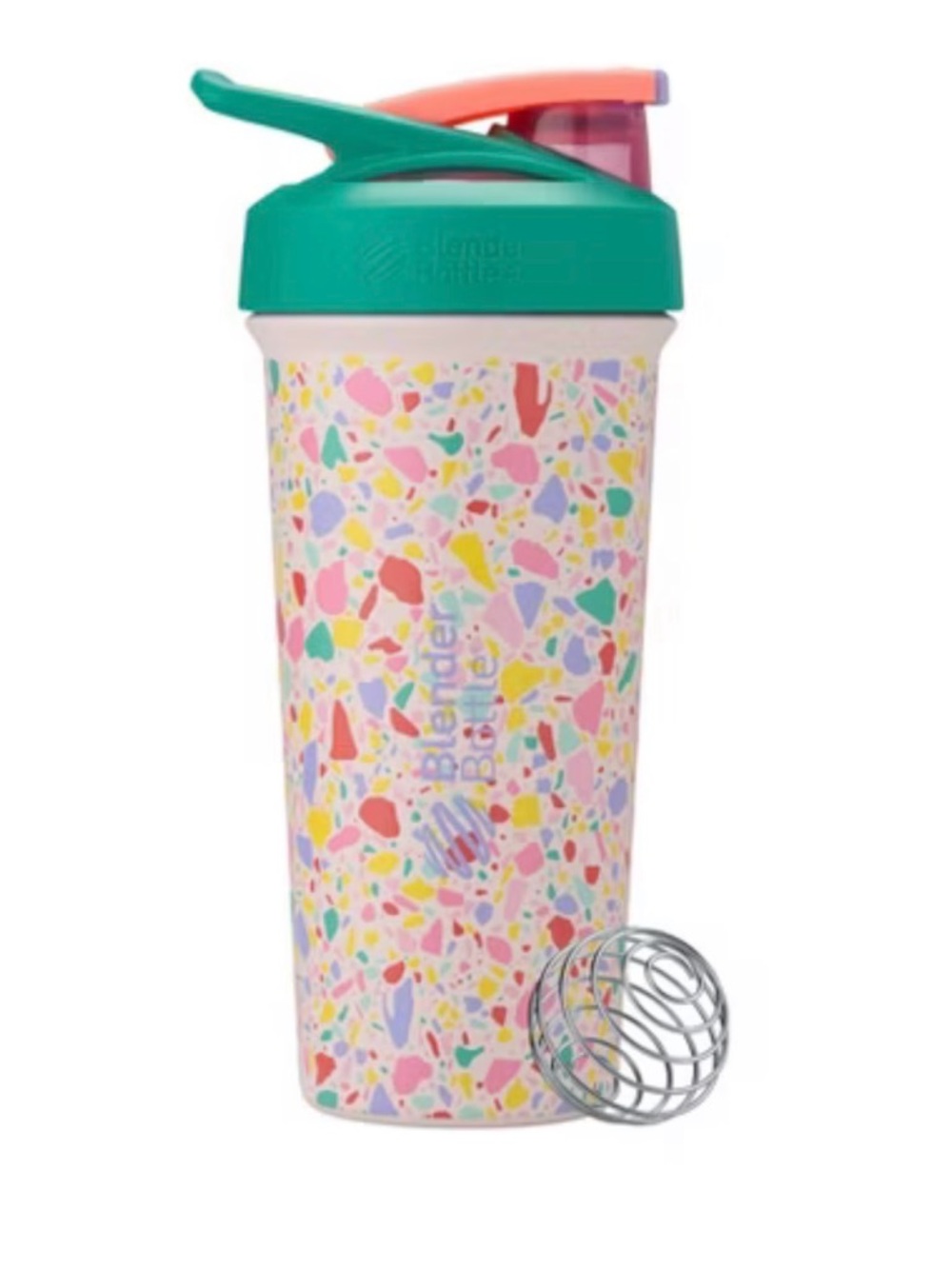 BlenderBottle Pro 28oz Stada Terrazzo Pint Shaker Cup- Green Lid, Coral Flip NWT